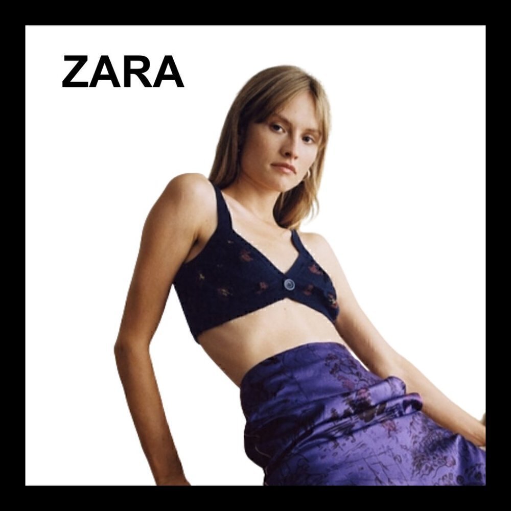 NWOT ZARA Jaquard navy floral  knit crop top